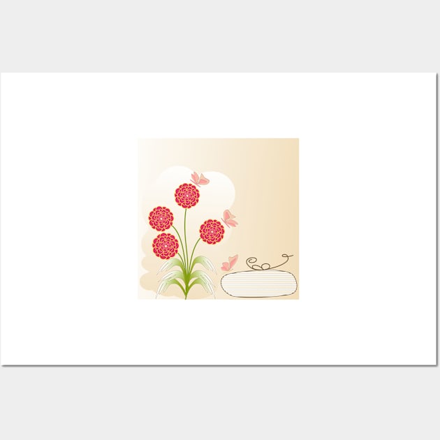 Floral background with vintage  flowers vector design and copy space. Wall Art by ikshvaku